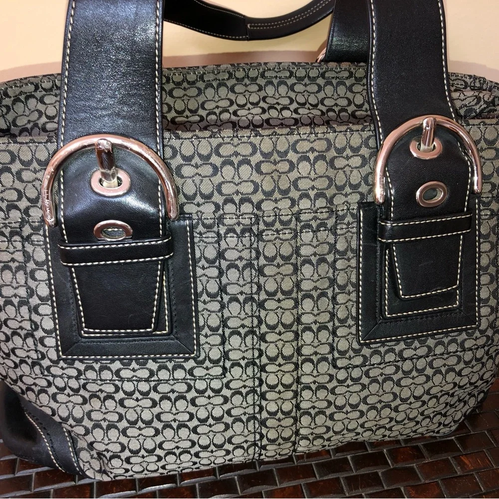 Coach signature “mini C” handbag. Leather & canvas. - Picture 15 of 16